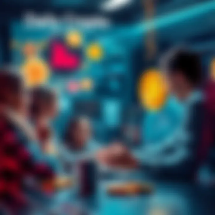 People engaging in a cryptocurrency discussion online, sharing insights and advice, with visuals of crypto coins around them.