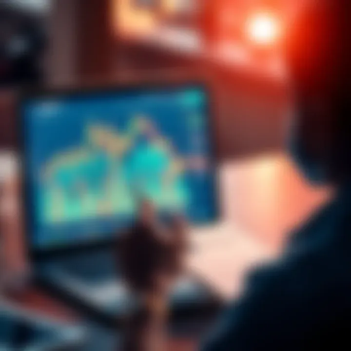 A person looking at cryptocurrency charts on a laptop with a notepad in hand, emphasizing caution in trading.