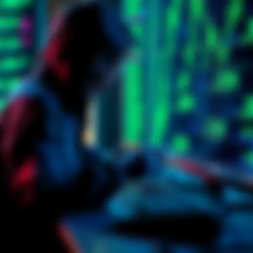 Crypto Exchange Hacked A hacker accessing data from a computer representing a crypto exchange breach