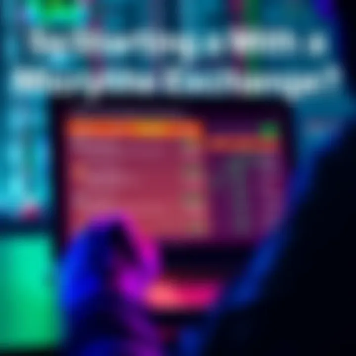 A person looking at a laptop screen displaying various cryptocurrency exchange options with a focus on regulatory information.