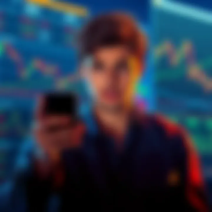 A person looking at cryptocurrency charts with a worried expression, holding a smartphone displaying declining values.