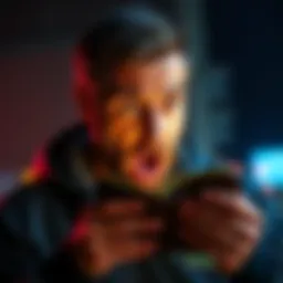 A shocked crypto expert looking at his drained wallet with a worried expression on his face.