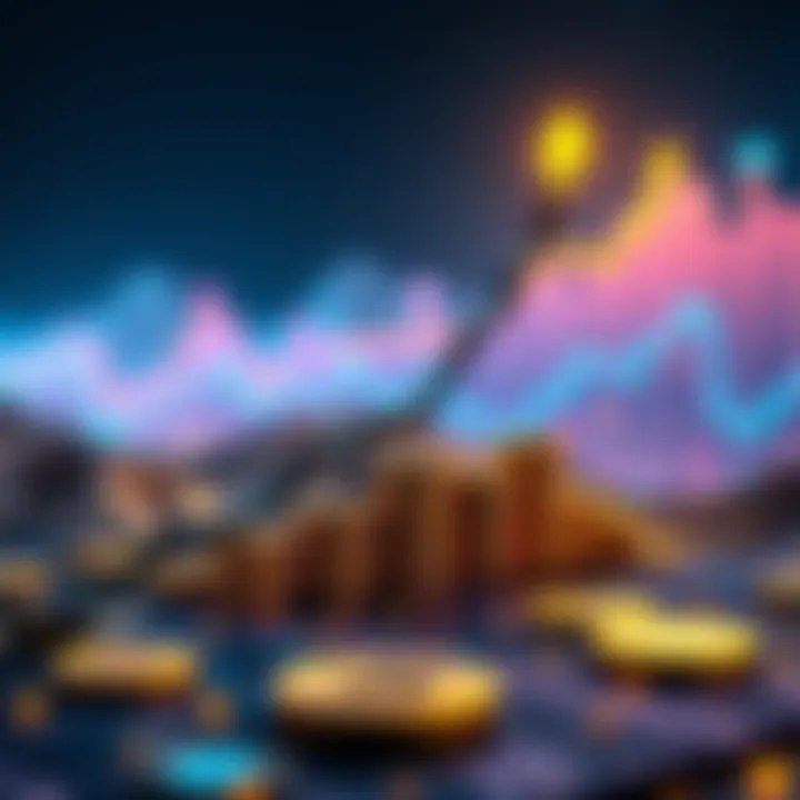 Crypto Growth Illustration An upward trending graph with digital coins symbolizing cryptocurrency growth over time.