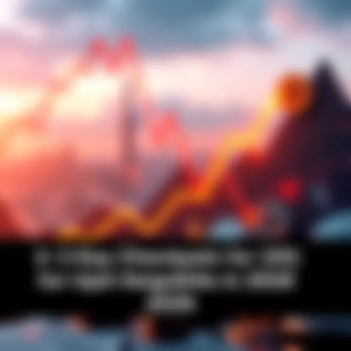 Graph showing upward trends in cryptocurrency market with coins and financial symbols