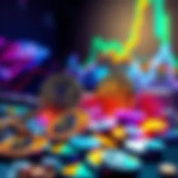 Visual representation of Bitcoin and Ethereum with upward trending graphs and diverse new crypto coins around them.