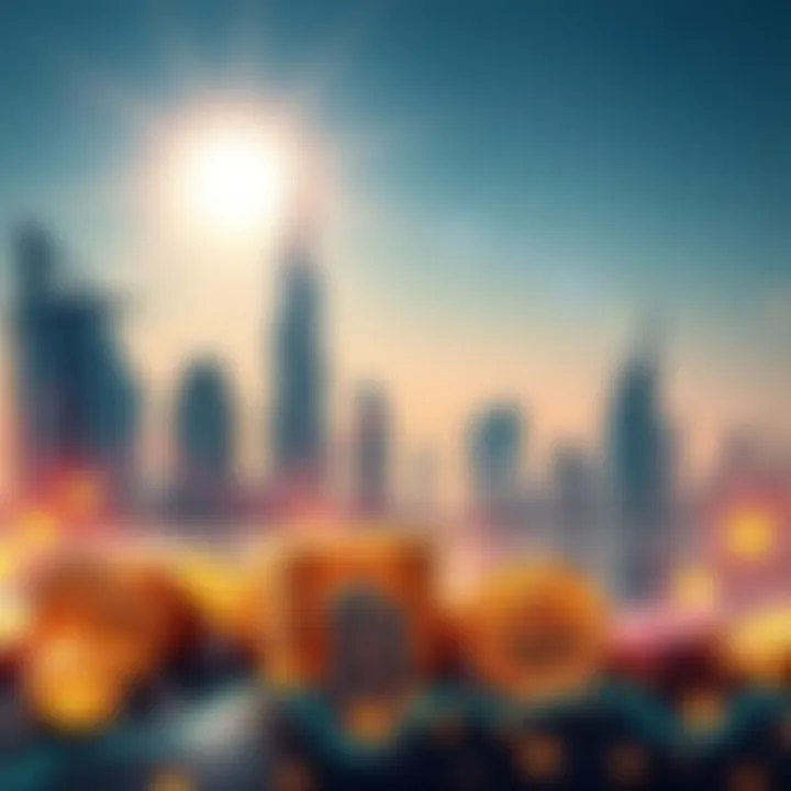 A visual representation of the growing cryptocurrency sector in the UAE, featuring digital coins and financial symbols against a backdrop of the UAE skyline.