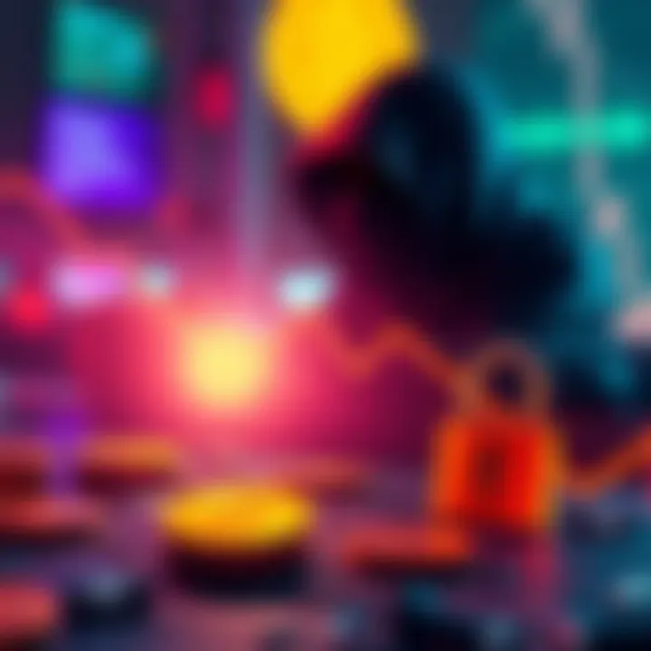 Illustration showing a downward trend in crypto thefts with icons of locks and coins