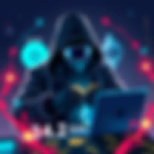 Illustration of a hacker stealing cryptocurrency with Solana and Ethereum logos in the background
