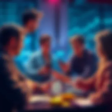 People discussing cryptocurrency A group of people sharing their cryptocurrency holdings and strategies in a friendly discussion
