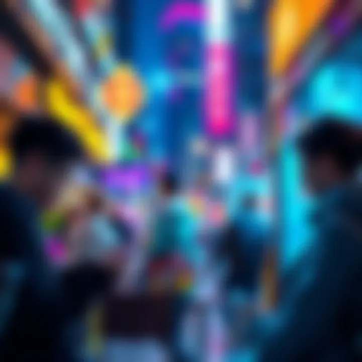 A vibrant city scene showing people using cryptocurrency on their phones in cafes and shops, illustrating the everyday integration of crypto into daily life.