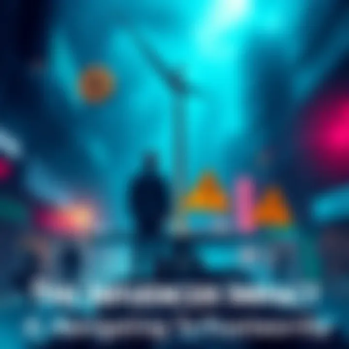 A thought-provoking visual representing the balance of power in crypto influences, depicting trusted figures and cautionary symbols to signify the importance of independent research.