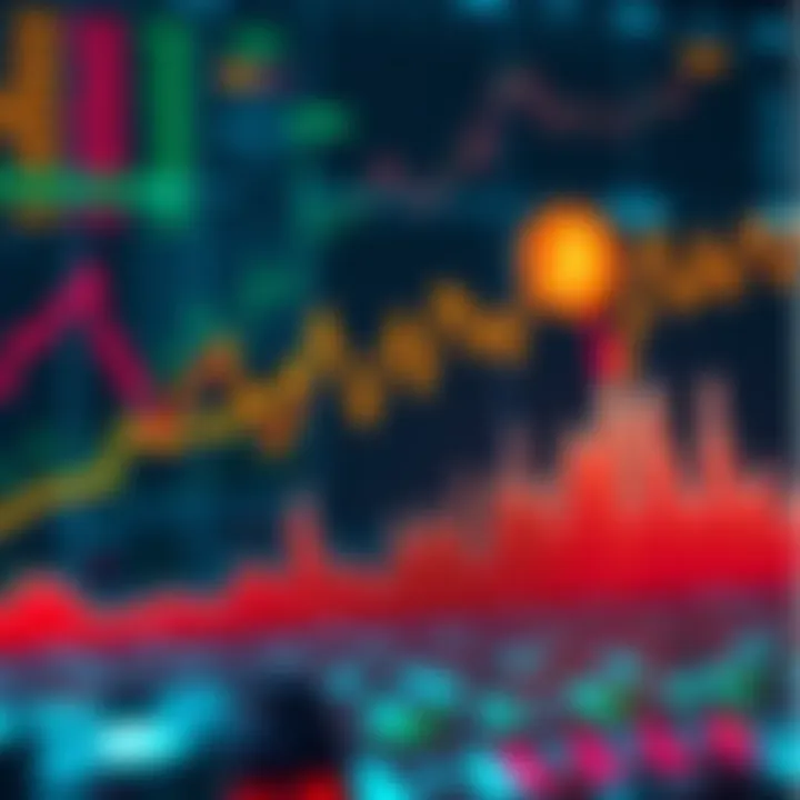 A graph showing the rising and falling interest in cryptocurrency searches over time, with Bitcoin price fluctuations in the background.