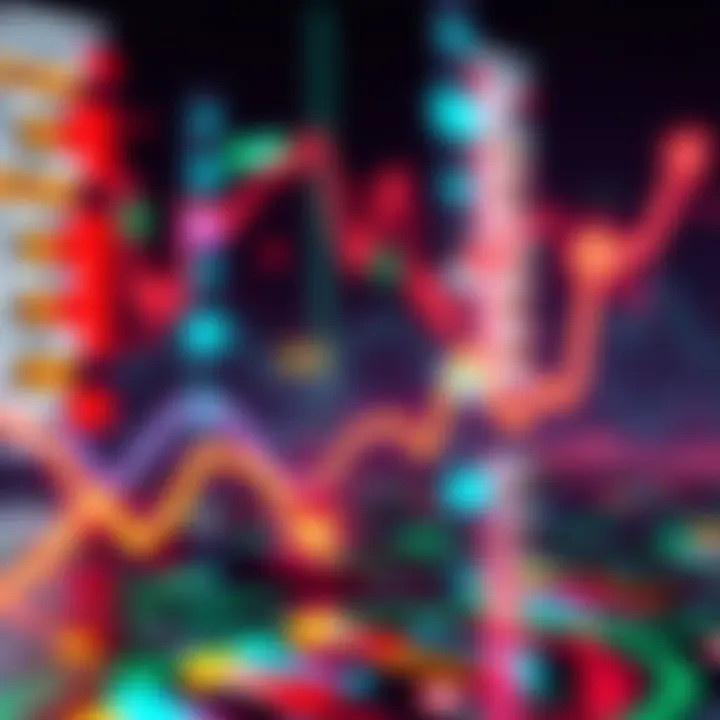 An abstract graphic illustrating fluctuating crypto prices with upward and downward arrows, symbolizing investment decisions