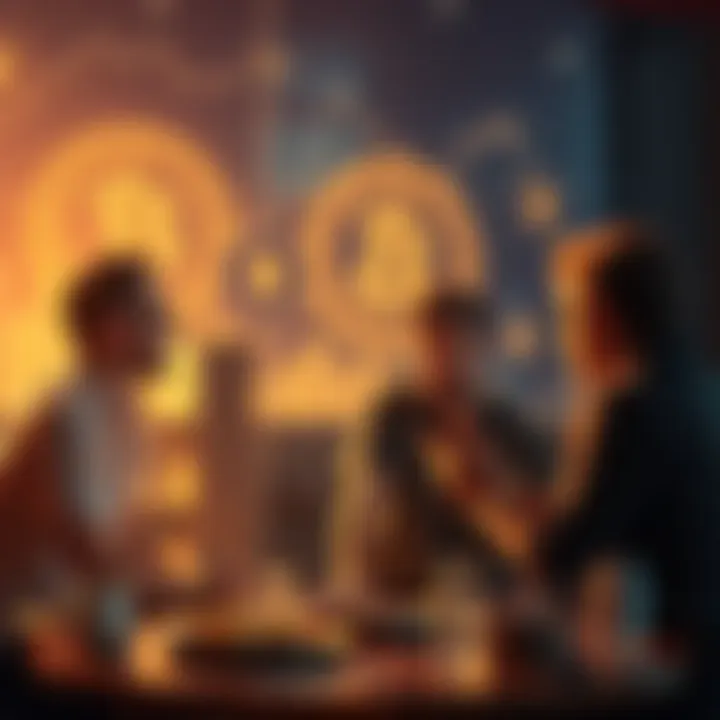 A group of people discussing cryptocurrency investment options, focusing on coins excluding BTC and ETH.