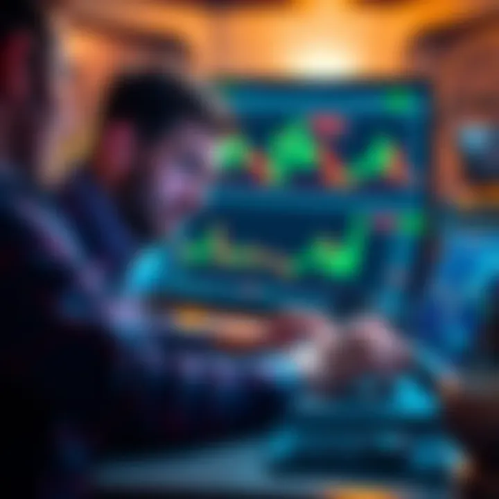 A person analyzing crypto charts on a laptop, showing charts and trading data, expressing emotion during market fluctuations.