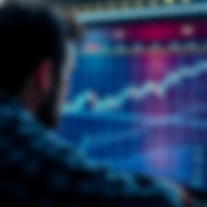 A person looking at a chart showing flat cryptocurrency prices over several years, reflecting concern about market stagnation.