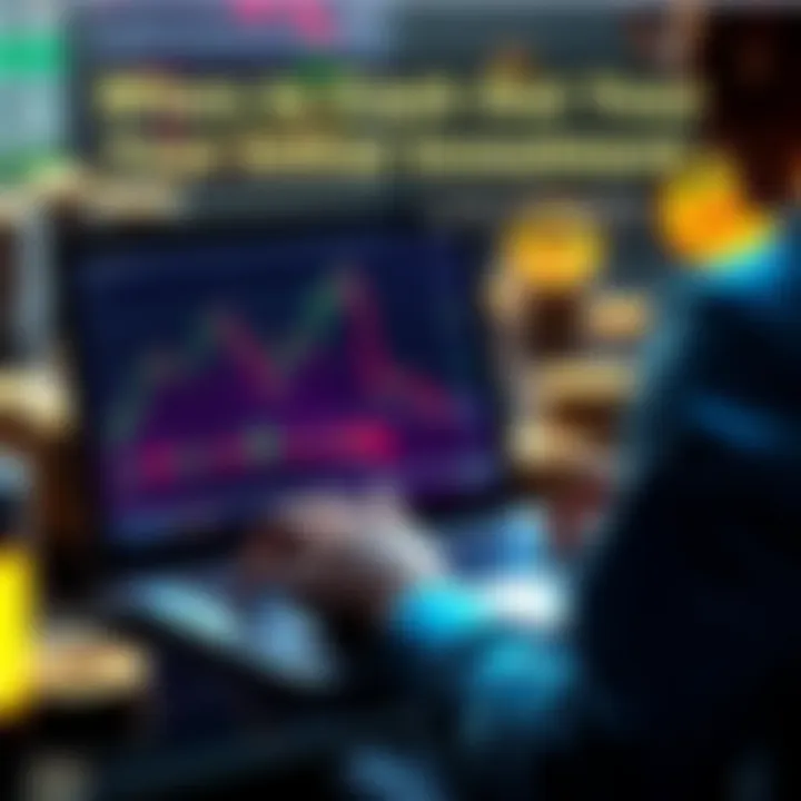 Crypto Investment Strategy A person analyzing crypto charts on a laptop with coins in the background, contemplating cashing out their initial investment.