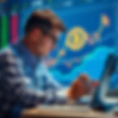 An investor analyzing charts for crypto and AI investments, showing altcoins on one side and AI stocks on the other, symbolizing the shift in focus from AI to altcoins as BTC dominance rises.