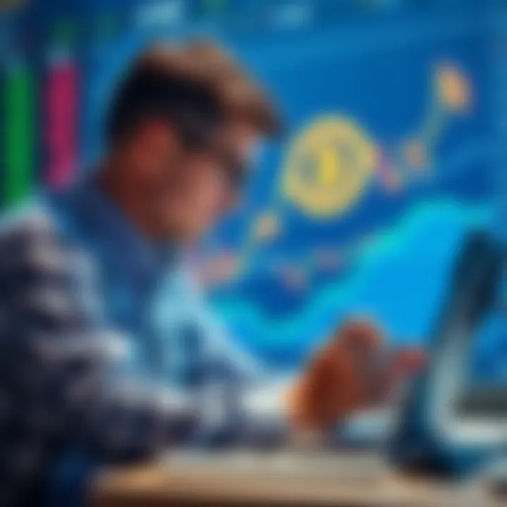 An investor analyzing charts for crypto and AI investments, showing altcoins on one side and AI stocks on the other, symbolizing the shift in focus from AI to altcoins as BTC dominance rises.
