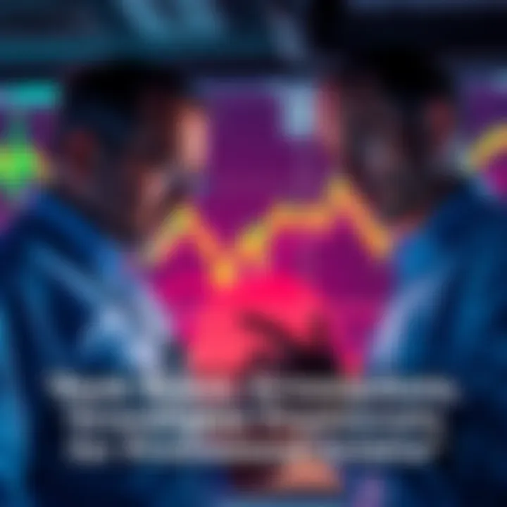 Professional investors analyzing cryptocurrency trends with charts and graphs in the background