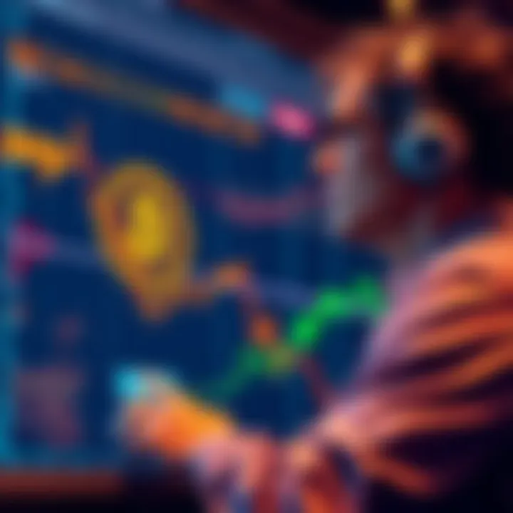 A graph showing the decline of Bitcoin and Ethereum prices with a concerned investor looking at the screen