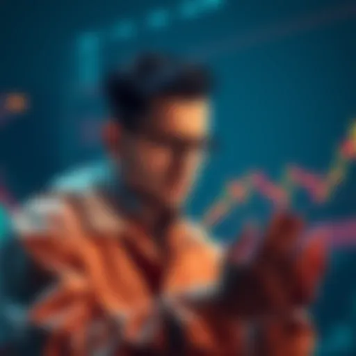 Crypto Investor Misunderstanding A confused crypto investor looking at Bitcoin charts, unsure about the difference between Bitcoin and satoshis, with graphs showing a downward trend.