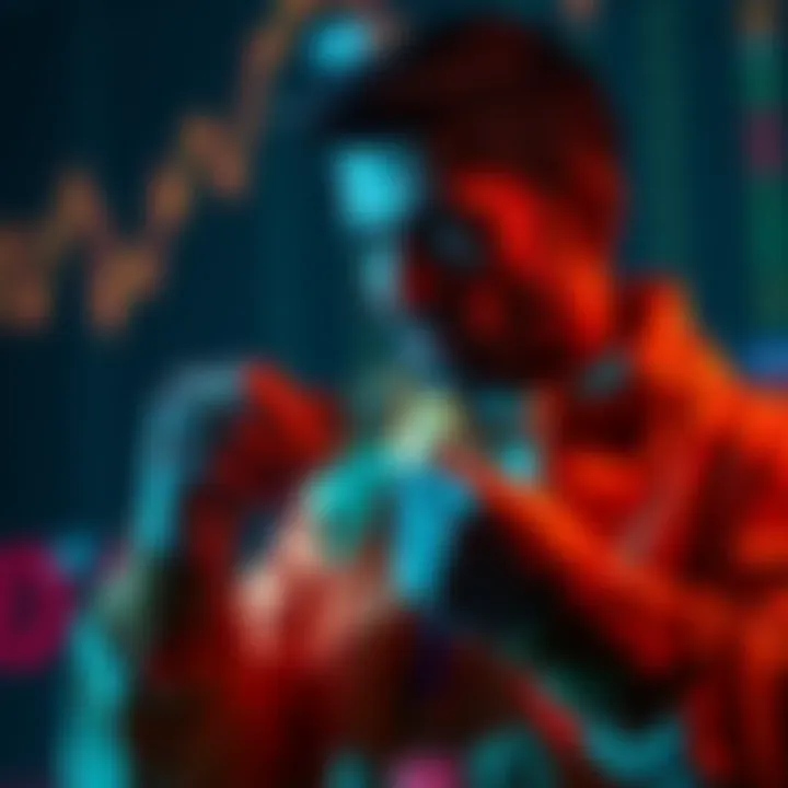 A determined investor holding onto cryptocurrency coins, facing market fluctuations with confidence.