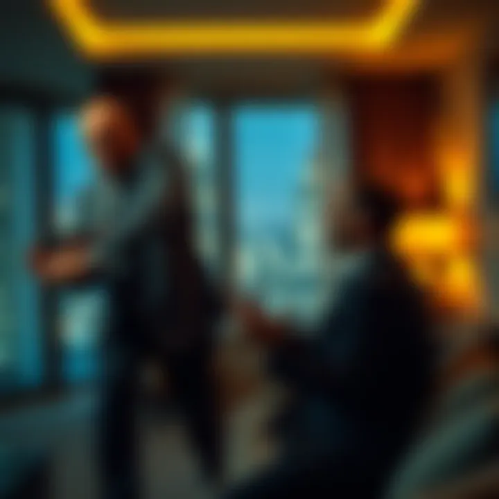 Scene of a luxury NYC apartment where a crypto investor appears to be torturing an Italian businessman with a chainsaw for passwords.