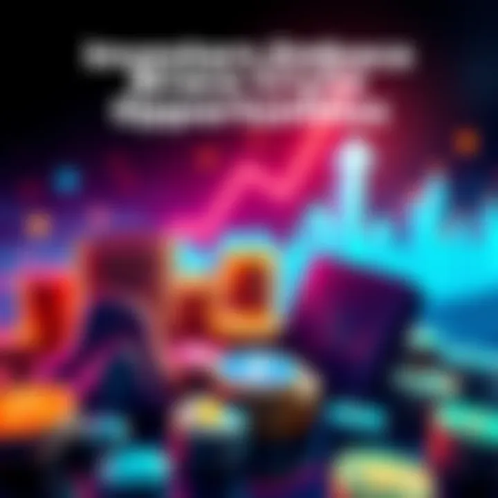 An illustration depicting the dynamic and vibrant world of cryptocurrency investment, highlighting wallets and digital assets with a backdrop of rising graphs and coins.