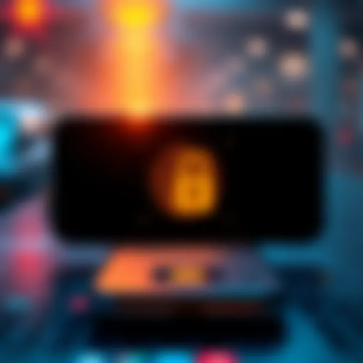 A smartphone displaying a crypto wallet app with a fingerprint icon for biometric security and a padlock symbol representing protection for high-value transactions.