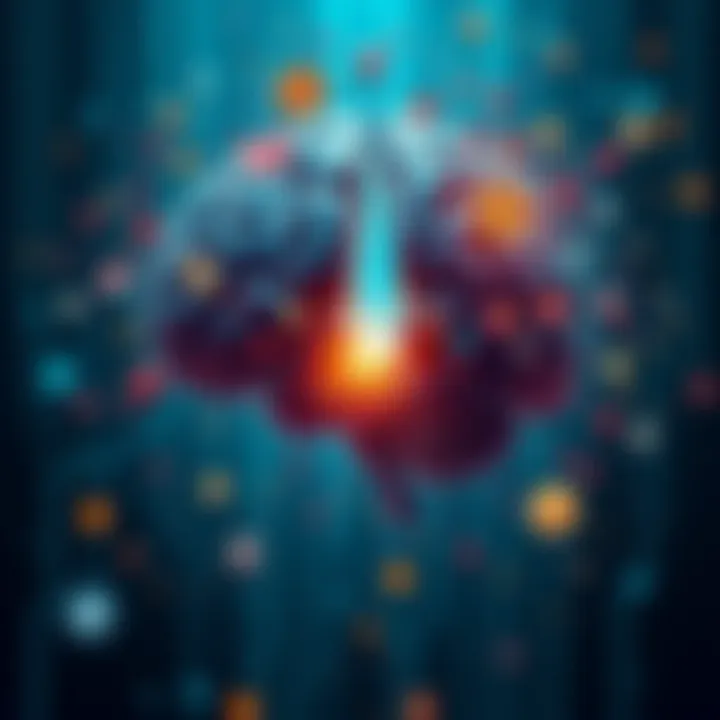 An abstract representation of the knowledge gap in crypto investing, featuring a fragmented brain with economic symbols and cryptocurrency icons.