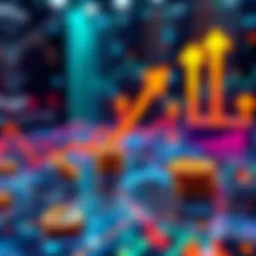 Graphic showing coins and loan platforms in a digital environment with arrows indicating investment flow