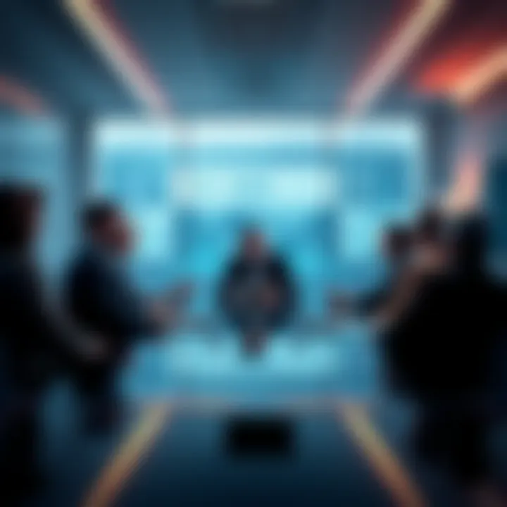 Representatives from a crypto lobby group discuss DAO regulations with SEC officials in a conference room.