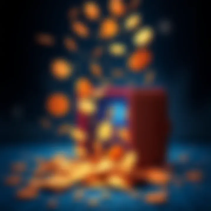 A visual representation of cryptocurrency losses due to hacks and scams, featuring falling coins and a broken digital wallet.