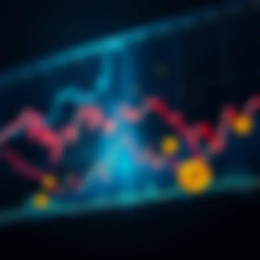 A chart showing the fluctuating prices of cryptocurrencies with downward trends and investor reactions, symbolizing the current state of the market.