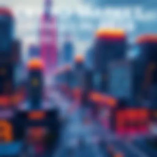 A visual representation of a futuristic city with digital currency symbols and regulatory buildings symbolizing the changes in the crypto market by 2026.