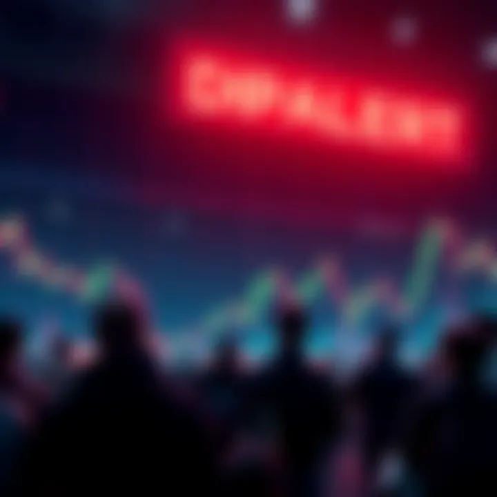 Chart showing a downward trend in cryptocurrency prices with people worried about the drop below 50k.