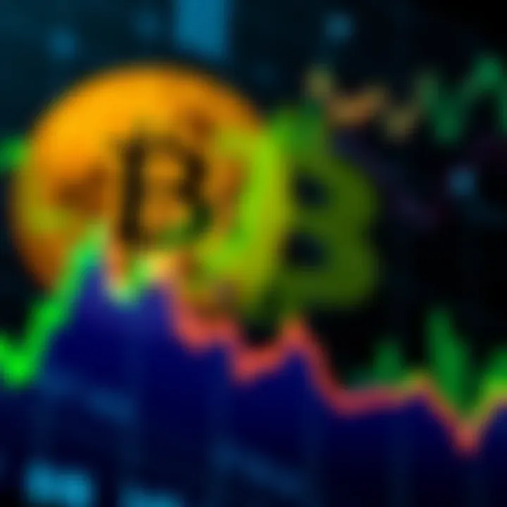 Graph showing a downward trend in cryptocurrency prices with a digital currency symbol in the background