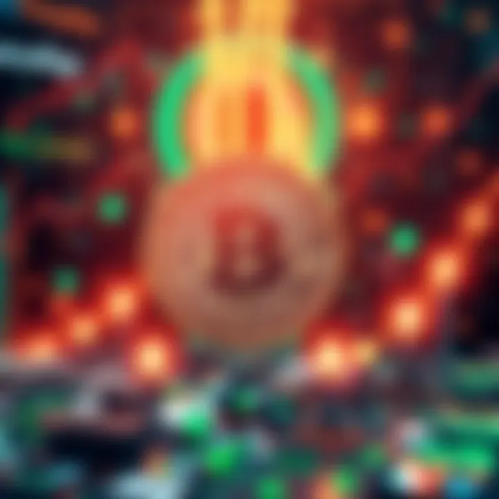 Crypto market evolution Representation of Bitcoin with upward arrows and technology symbols showing growth in the crypto market