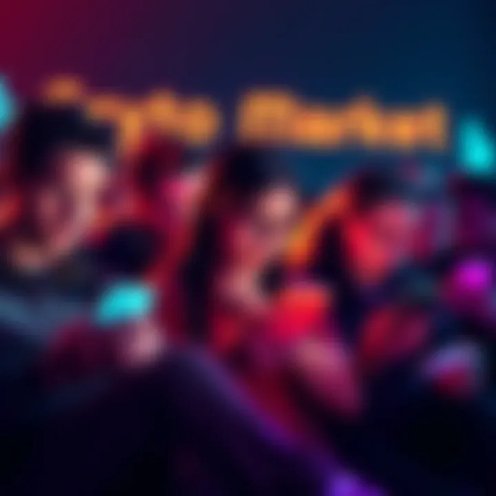 A group of people looking concerned and disinterested while checking their phones for cryptocurrency updates, reflecting market apathy.