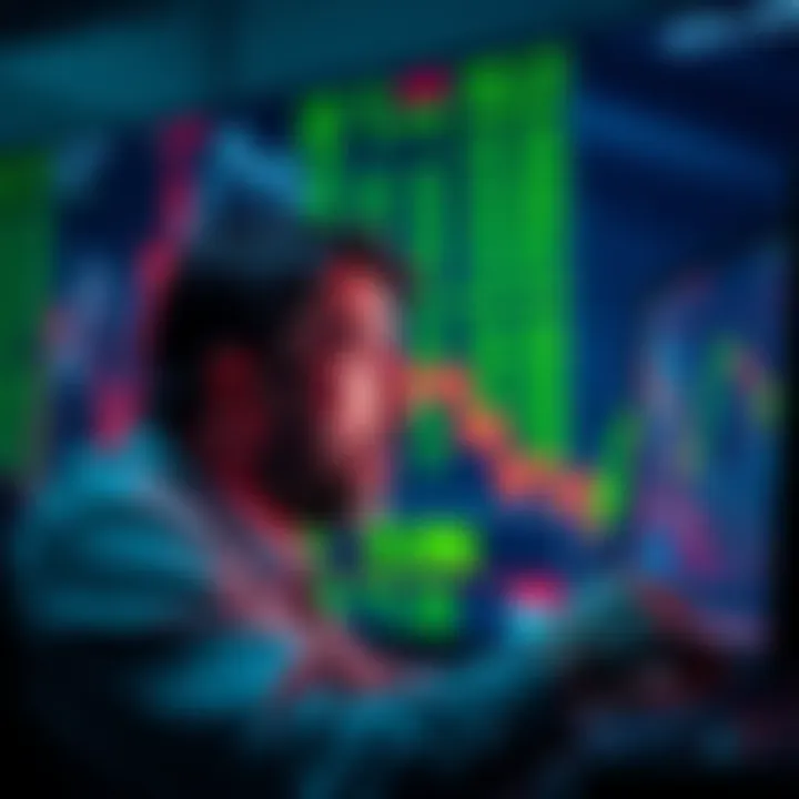 Crypto Market Fluctuation A distressed investor looking at falling crypto prices on a computer screen, symbolizing regret after selling investments.
