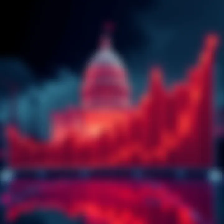 A graph showing the rise of cryptocurrency values with a political backdrop representing President Trump's influence.