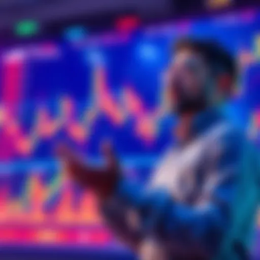 A prominent figure discussing strategies in front of crypto charts and graphs, showcasing their impact on the market.