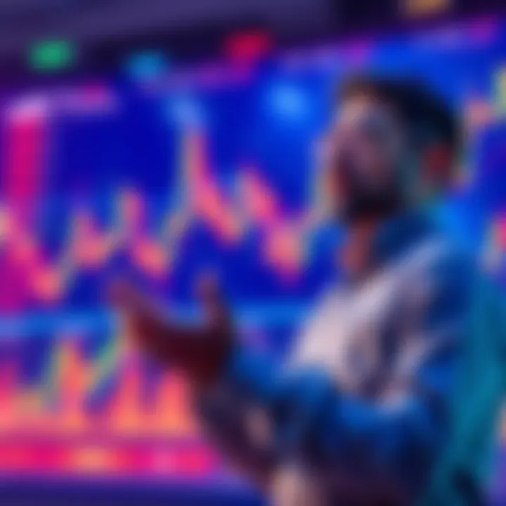 A prominent figure discussing strategies in front of crypto charts and graphs, showcasing their impact on the market.