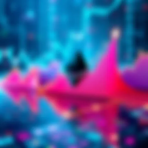 A digital representation of a recovering cryptocurrency market with graphs showing upward trends for Ethereum, Cardano, and SUI.