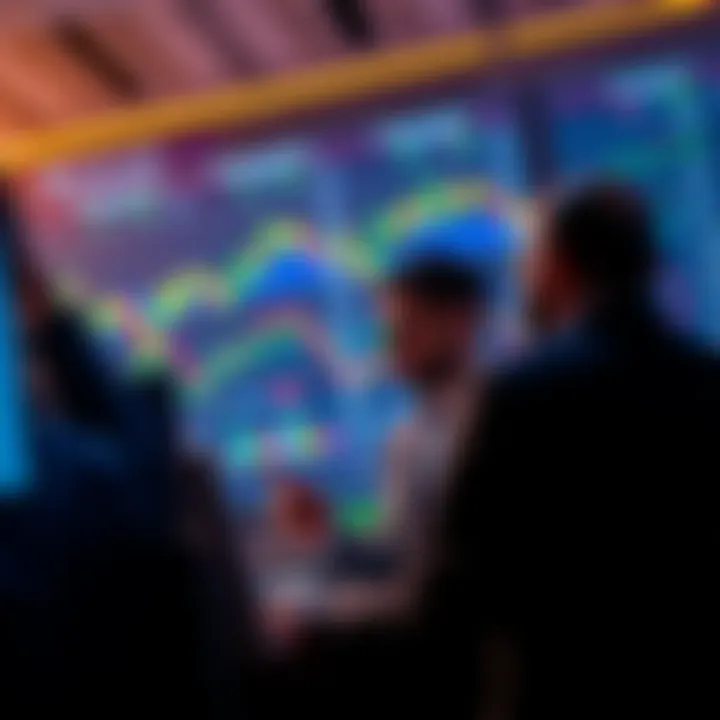 Traders looking at cryptocurrency charts with rising prices and excitement in the background