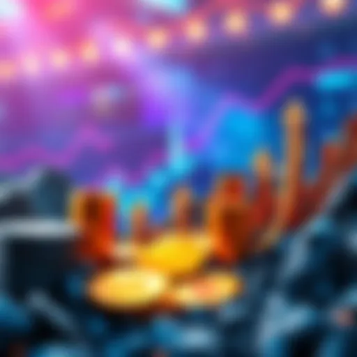 A graphic showing rising crypto prices with coins and arrows pointing upwards, symbolizing market growth.