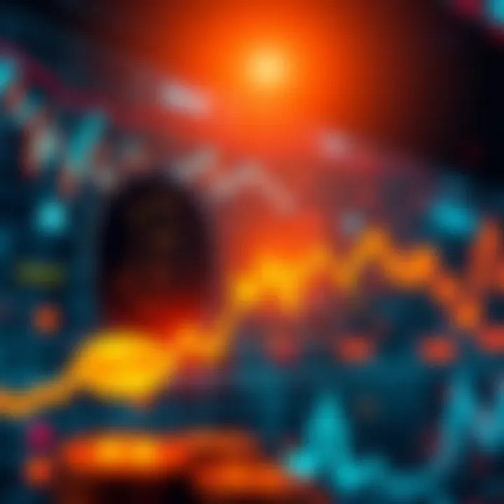 Crypto Market Trends Graph showing rising cryptocurrency prices with coins and market icons