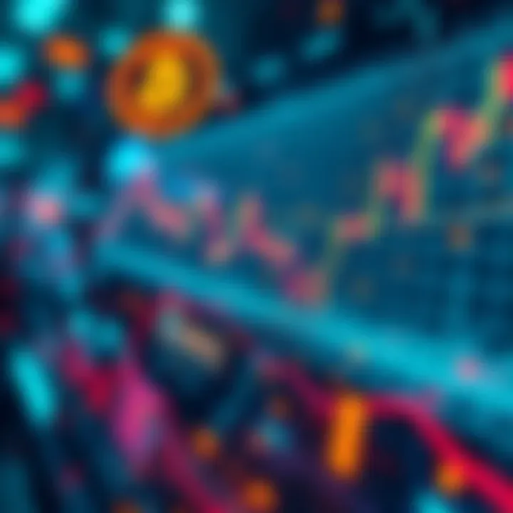 Crypto Market Trends A visual representation of fluctuating cryptocurrency charts and symbols indicating market activity