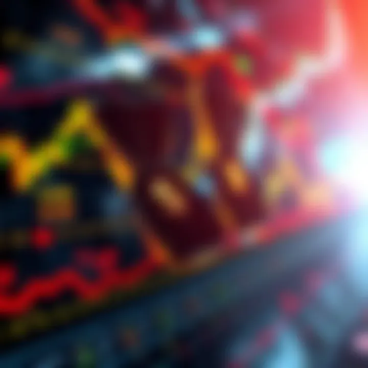 A visual representation of fluctuating cryptocurrency prices with bullish and bearish indicators